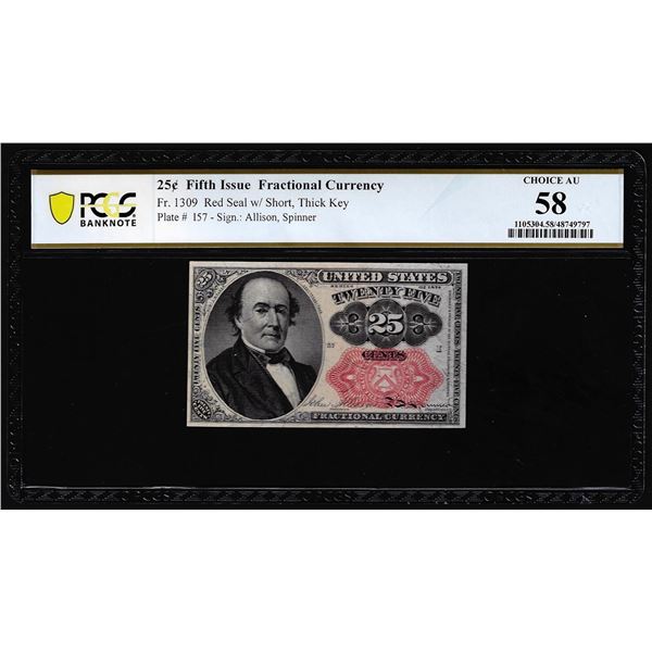 1874 Fifth Issue Twenty-Five Cents Fractional Currency Note Fr.1309 PCGS Choice AU58
