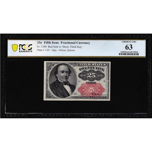 1874 Fifth Issue 25 Cents Fractional Currency Note Fr.1309 PCGS Choice Unc 63