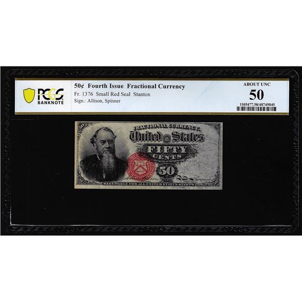 1863 Fourth Issue Fifty Cents Fractional Currency Note Fr.1376 PCGS About Unc 50