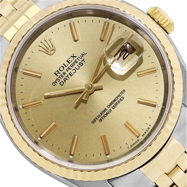 Rolex Mens Two Tone Champagne Index Datejust Wristwatch With Rolex Box
