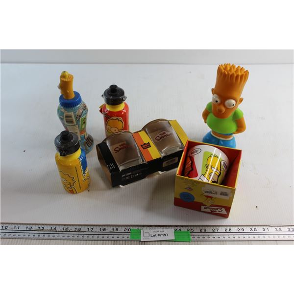 The Simpsons Bart Piggy Bank, (3) Bottles, (2) Whisky Glasses and (1) Mug