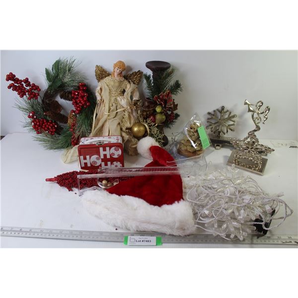 Christmas In August - Wreath - Lights - Candle Stand - Stocking Hooks - Santa Hat - Misc. Items