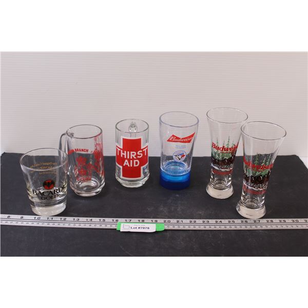 (6) Glass Liquor & Beer Mugs (Budweiser)