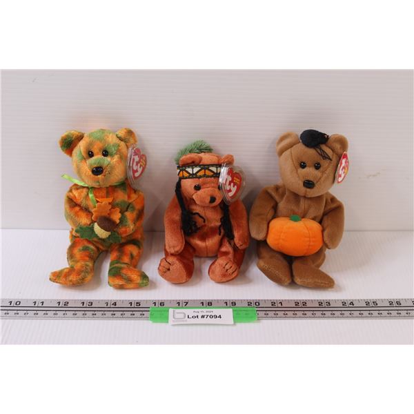 (3) TY Beanie Babies: Fall, Pumpkin, & Indigenous
