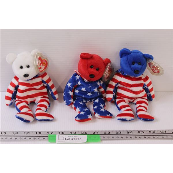 (3) TY Beanie Babies: Red, White & Blue Teddy Bear Set