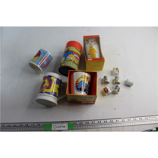 (3) The Simpsons Mugs, Hi Ball Glass, Thermos and (5) Assorted Mini Mugs