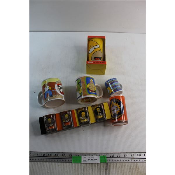 The Simpsons Set of 4 Shot Glasses, (2) Glasses and (3) Assorted Mugs