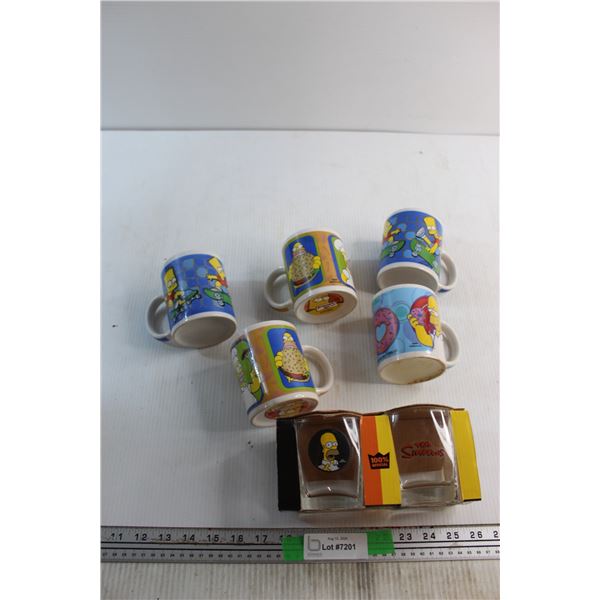(5) The Simpsons Assorted Mugs and Set of 2 Whisky Glasses