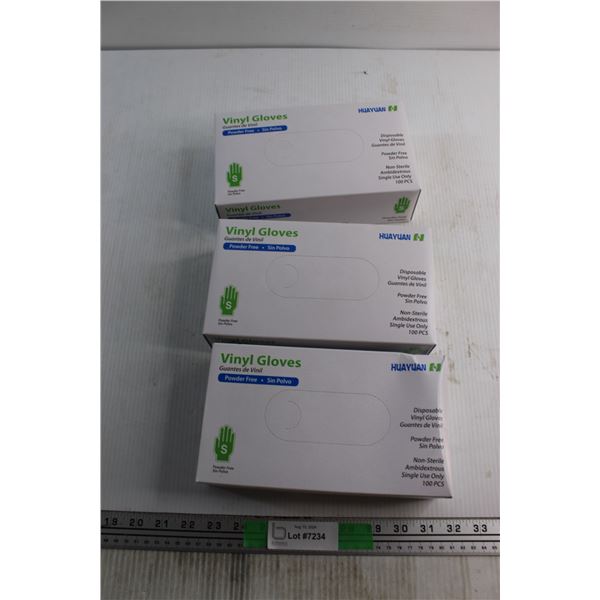(3) Boxes of Huayuan Vinyl Gloves - Size S