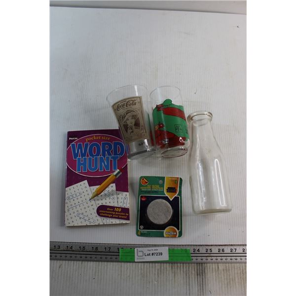 Word Hunt Game, (2) Glasses, Bottle and Dutex Felt Protectors