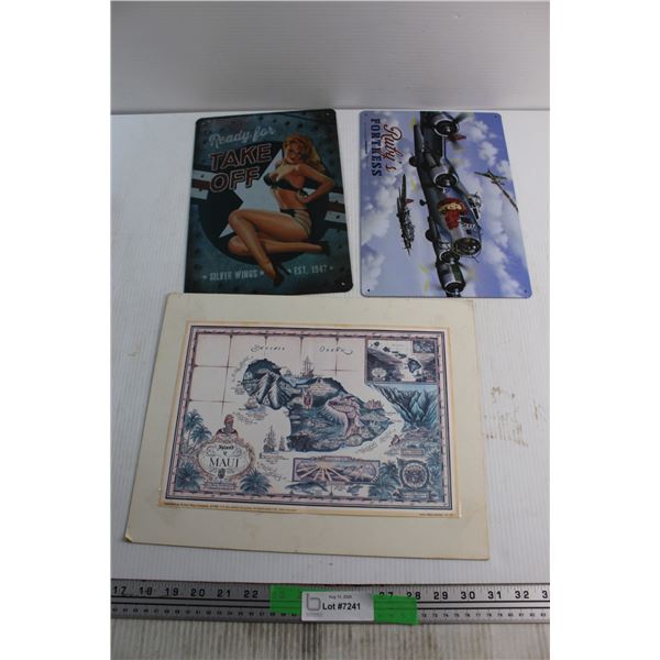 Island of Maui Picture 14'' x 11' and (2) Air Force Signs 12'' x 8''