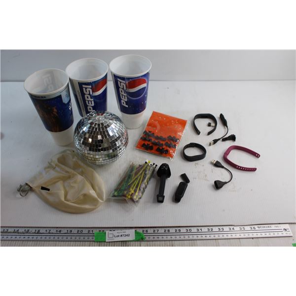 (3) Pepsi Cups, Disco Ball, Assorted Electronics and Misc.