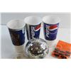 Image 4 : (3) Pepsi Cups, Disco Ball, Assorted Electronics and Misc.