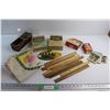 Image 1 : Wooden Cheese Box, Collectible Rulers, Corn Holders and Assorted Collectible Items
