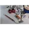 Image 6 : Oilers Mini Hockey Stick, Calgary Flames Flag, Oilers Watch and Assorted Hockey Items