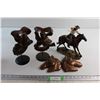 Image 1 : (2) Horse Head Wall Decorations, Cowboy on a Horse Statue and (2) Gunbelt Ornaments - Damaged