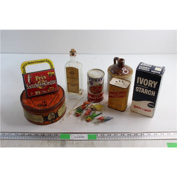 Crock Jug and Assorted Vintage Collectibles