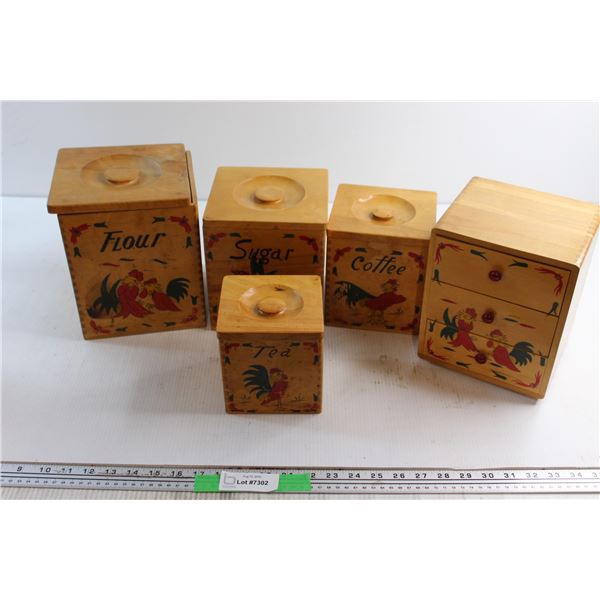 Wooden Canister Set and Wooden Storage Drawer Box 9'' x 7''