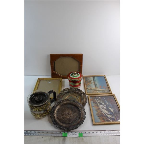 (2) Vintage Decorative Plates, (4) Photo Frames 11'' x 9'' and Misc.
