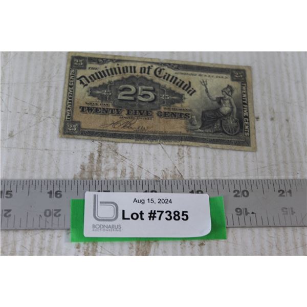 1900 Dominion Of Canada 25 Cents Bill