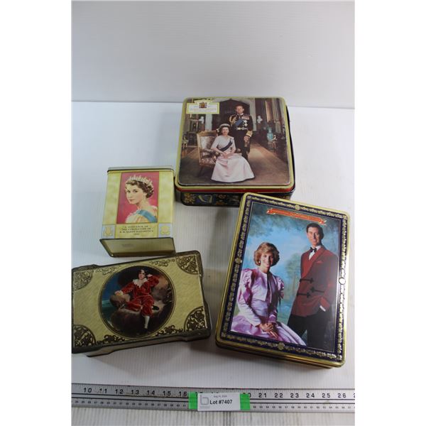 (3) Assorted Royalty Tins and King Charles and Princess Diana Puzzle