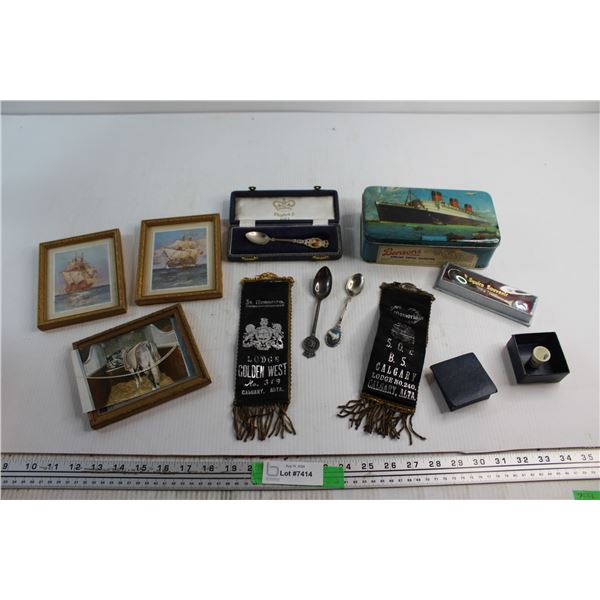 (4) Royalty Silver Spoons, Sewing Finger, (3) Photo Frames and Misc.