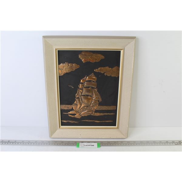 Framed Copper Embossed Sailboat Picture