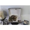 Image 4 : Metal Box - Jewelry Box w/Costume Jewelry - Chains - Spool of Plastic Sewing Thread - Side Cutters