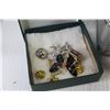 Image 7 : Metal Box - Jewelry Box w/Costume Jewelry - Chains - Spool of Plastic Sewing Thread - Side Cutters