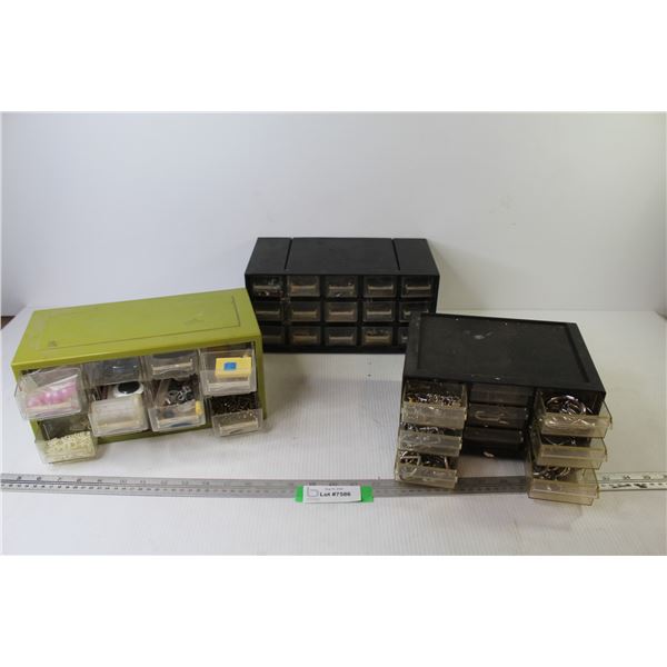 (3) Parts Organizers w/Contents - Clasps - Buckles - Solid Rings