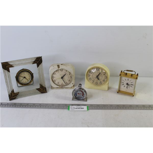 (4) Vintage Alarm Clocks - Thermometer
