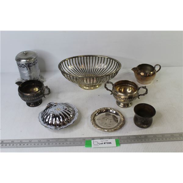 (8) Plated Items - Sugar Dishes - Shell w/Blue Glass Dish - Misc. Items
