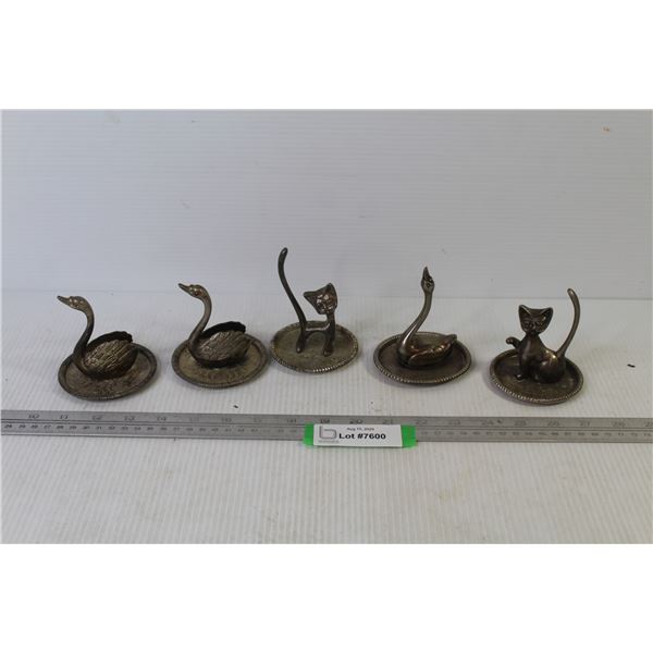 (5) Metal Jewelry Holders (cats & swans)