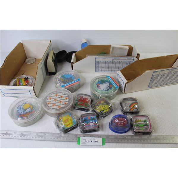 (4) Sets of Lucite Coasters - Souvenir Globes - Stamp - Misc. Items