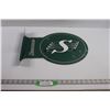 Image 1 : Official CFL Saskatchewan Roughriders Flanged Sign - 13.5"x17.5" (NEW)