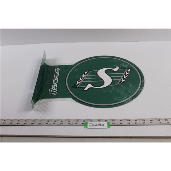 Official CFL Saskatchewan Roughriders Flanged Sign - 13.5"x17.5" (NEW)