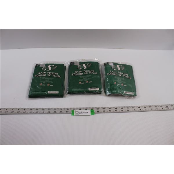 (3) Official CFL Saskatchewan Roughriders Rain Ponchos - NIP