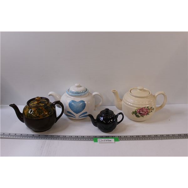 (4) Teapots - Assorted (Brown Teapot has Damaged Bottom, Decor Purpose Only)