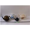 Image 1 : (4) Teapots - Assorted (Brown Teapot has Damaged Bottom, Decor Purpose Only)