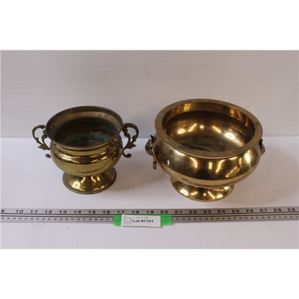 (2) Brass Pots - 5" x8" & 5.5 x 4.5"