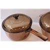 Image 2 : Vision Corning Smoky Glass Pots - 7" & 8" w/Lids (Some Marks)