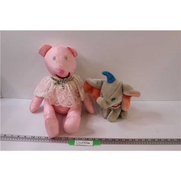 (2) Stuffies: Dumbo & Pink Teddy Bear