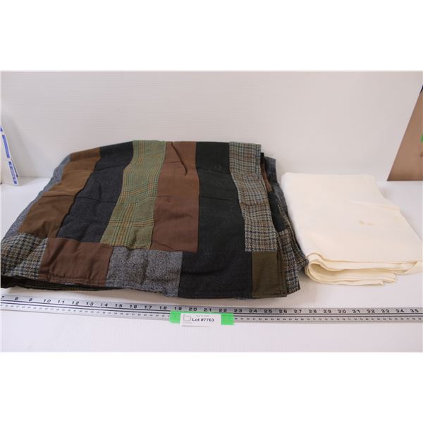 Vintage Homemade Quilt - Approx Size Double & Tablecloth