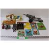 Image 1 : (5) Mini Vintage Kids Books, Cannon toy, Die Cast Bus & Train, Plastic Wagon & Horses, Misc.