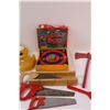 Image 2 : Kids Vintage Toy Lot: Mitre Box & Saws, Rubber Ducky, Tiddly Winks, Wisk, Misc.