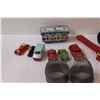 Image 2 : (6) Die Cast Cars, Slinky, (1) Trailer Car , Toy Guitar, Red Plastic Hot Rod Car