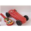 Image 4 : (6) Die Cast Cars, Slinky, (1) Trailer Car , Toy Guitar, Red Plastic Hot Rod Car