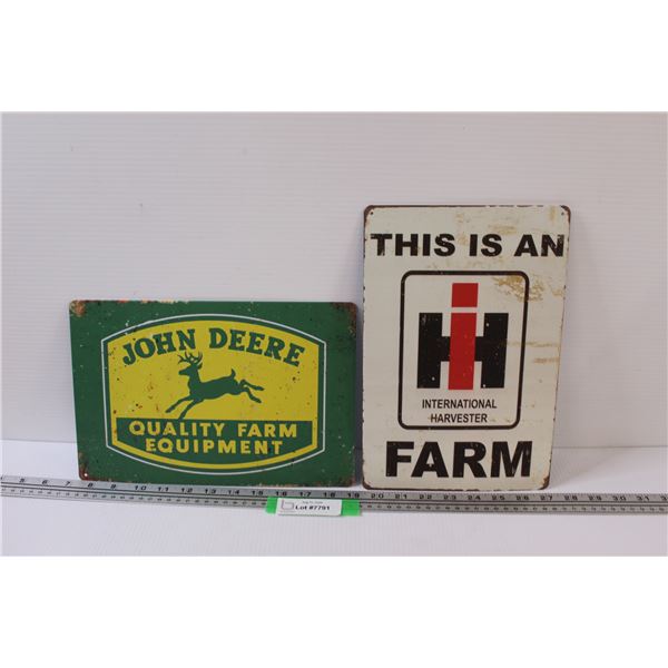 (2) Metal Signs: John Deere & International Harvester - 12" x 8"