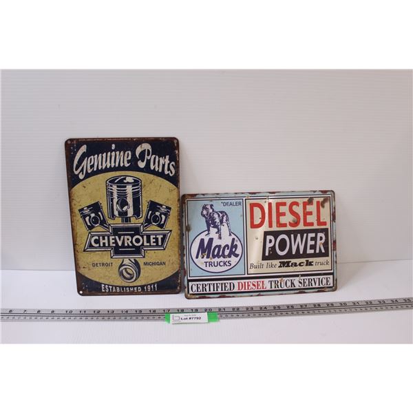 (2) Metal Signs: Chevrolet & Mack - 12" x 8"