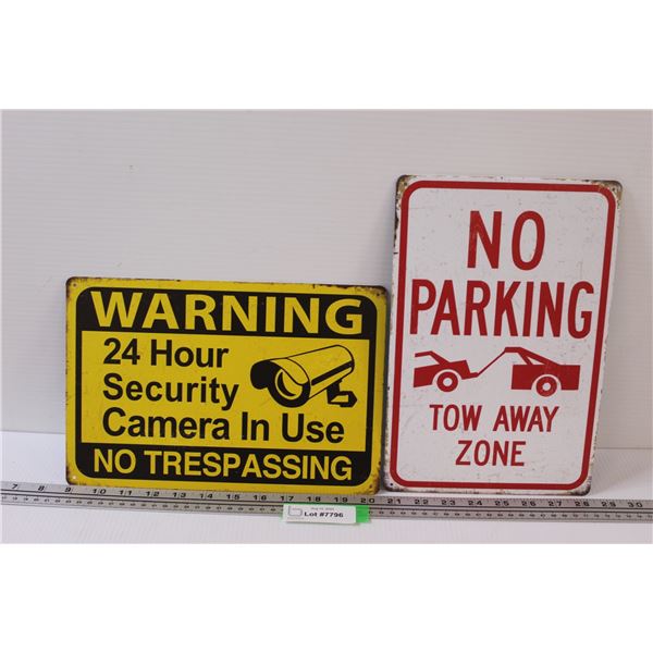 (2) Metal Signs: Security & Tow Away Zone - 12" x 8"